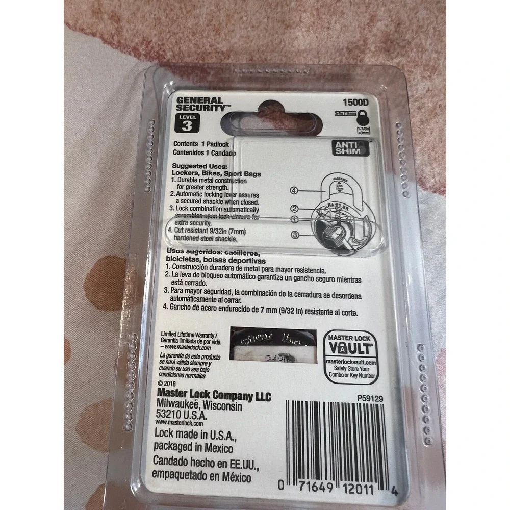 MASTER LOCK Padlock *1500D* Tough Under Fire Anti Shim Locker Bike Security